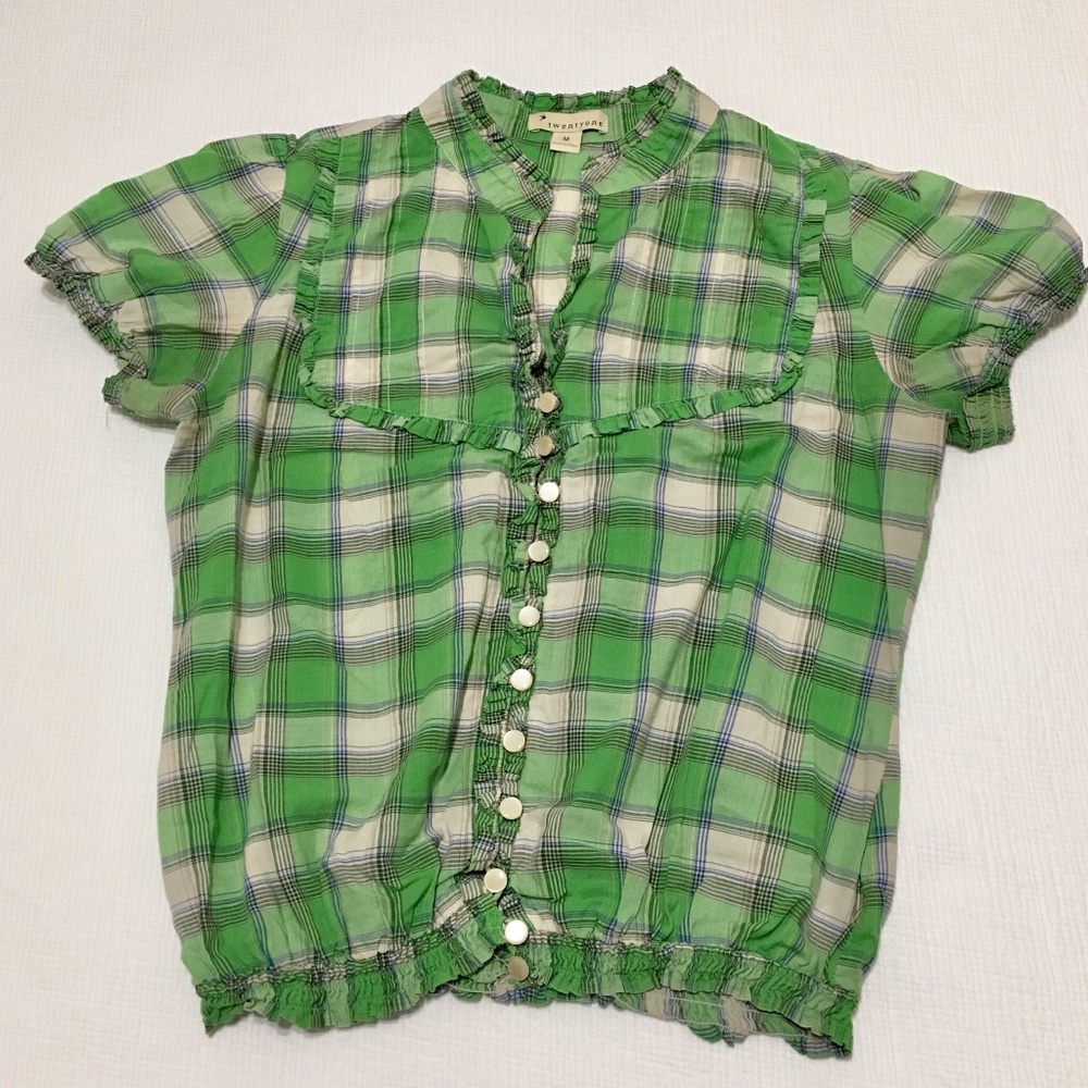 Forever 21 Green Plaid Button Down Top - image 1